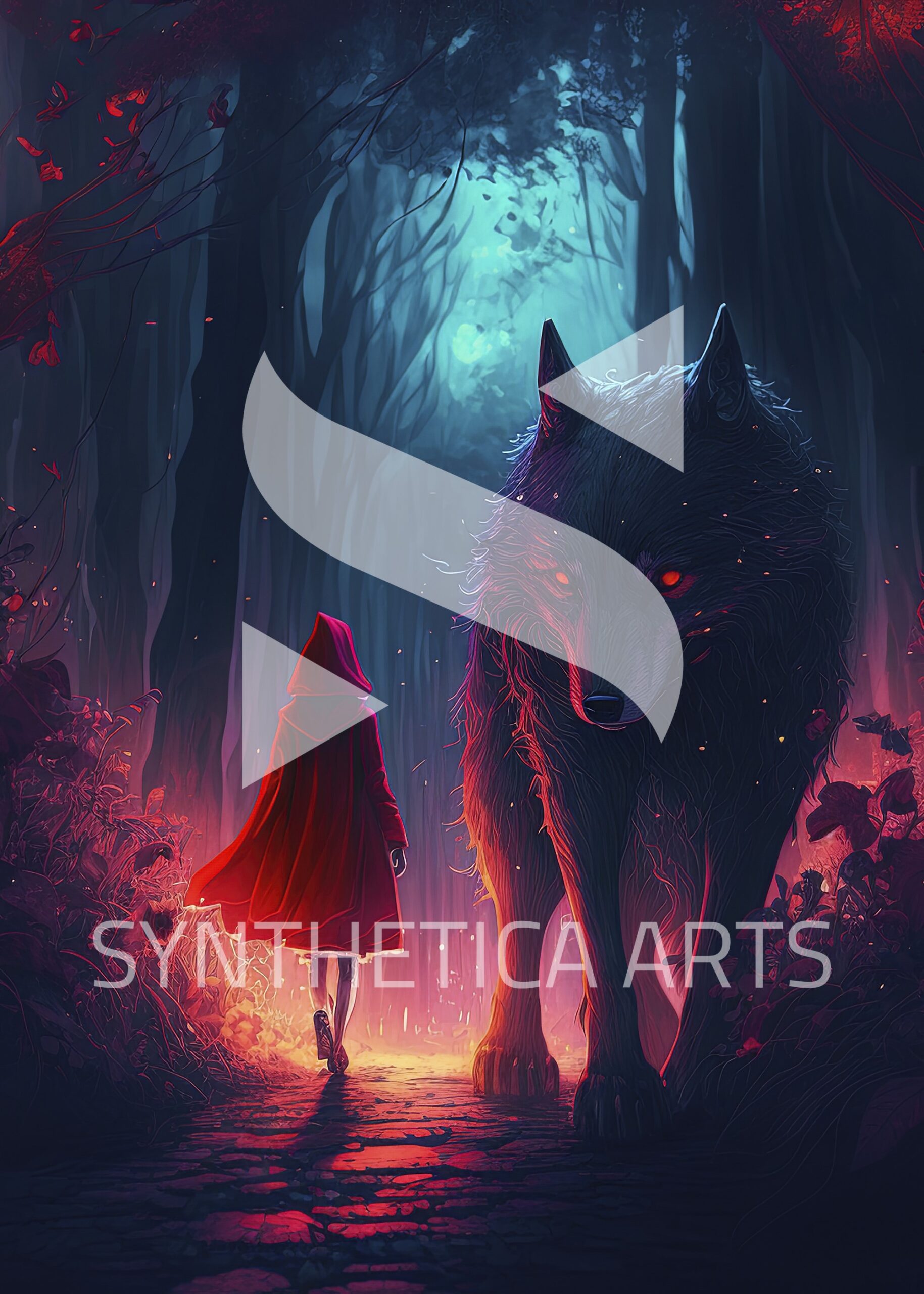 Little Red Riding Hood and the Big Bad Wolf digital painting