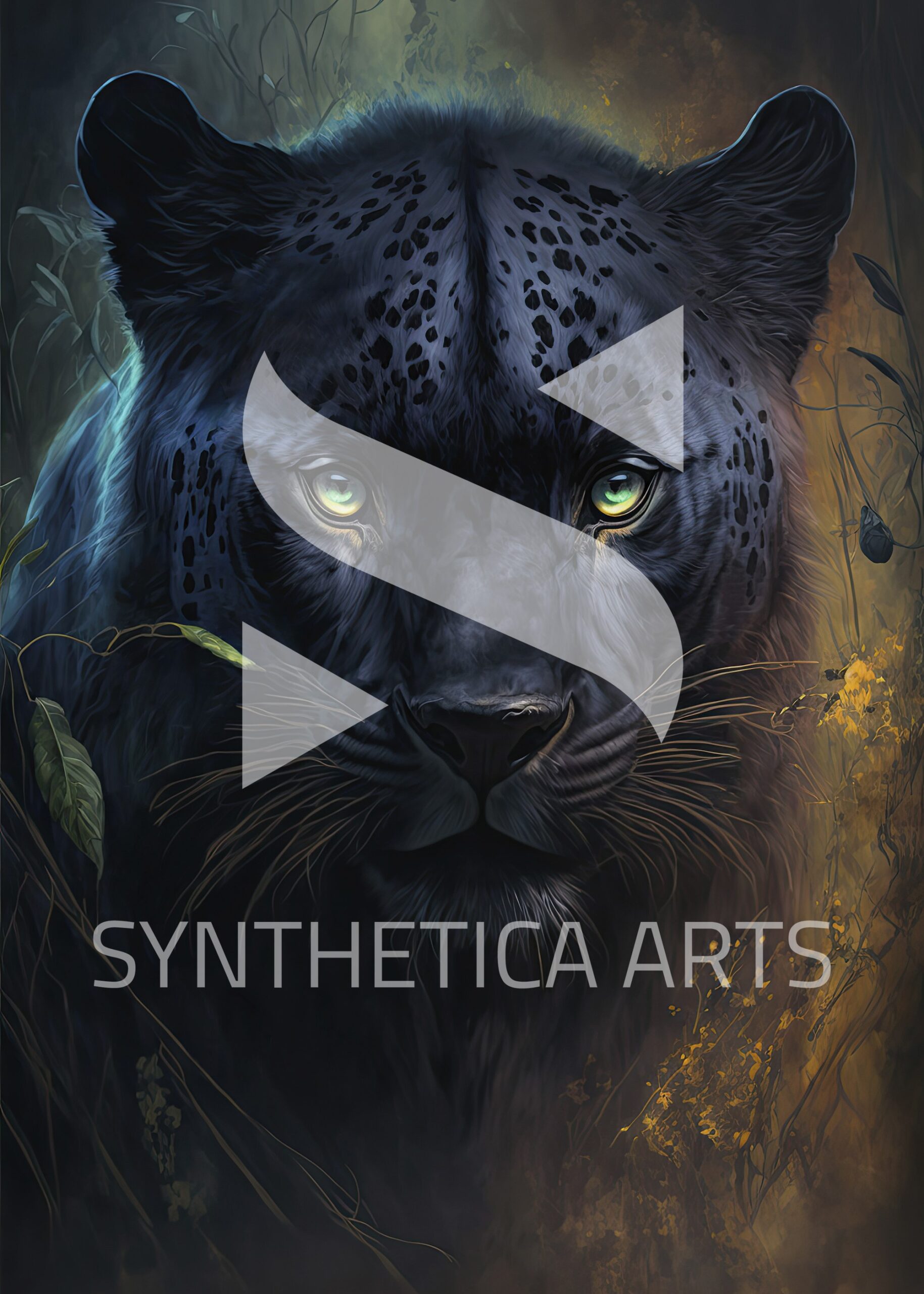 Panther with green eyes digital painting