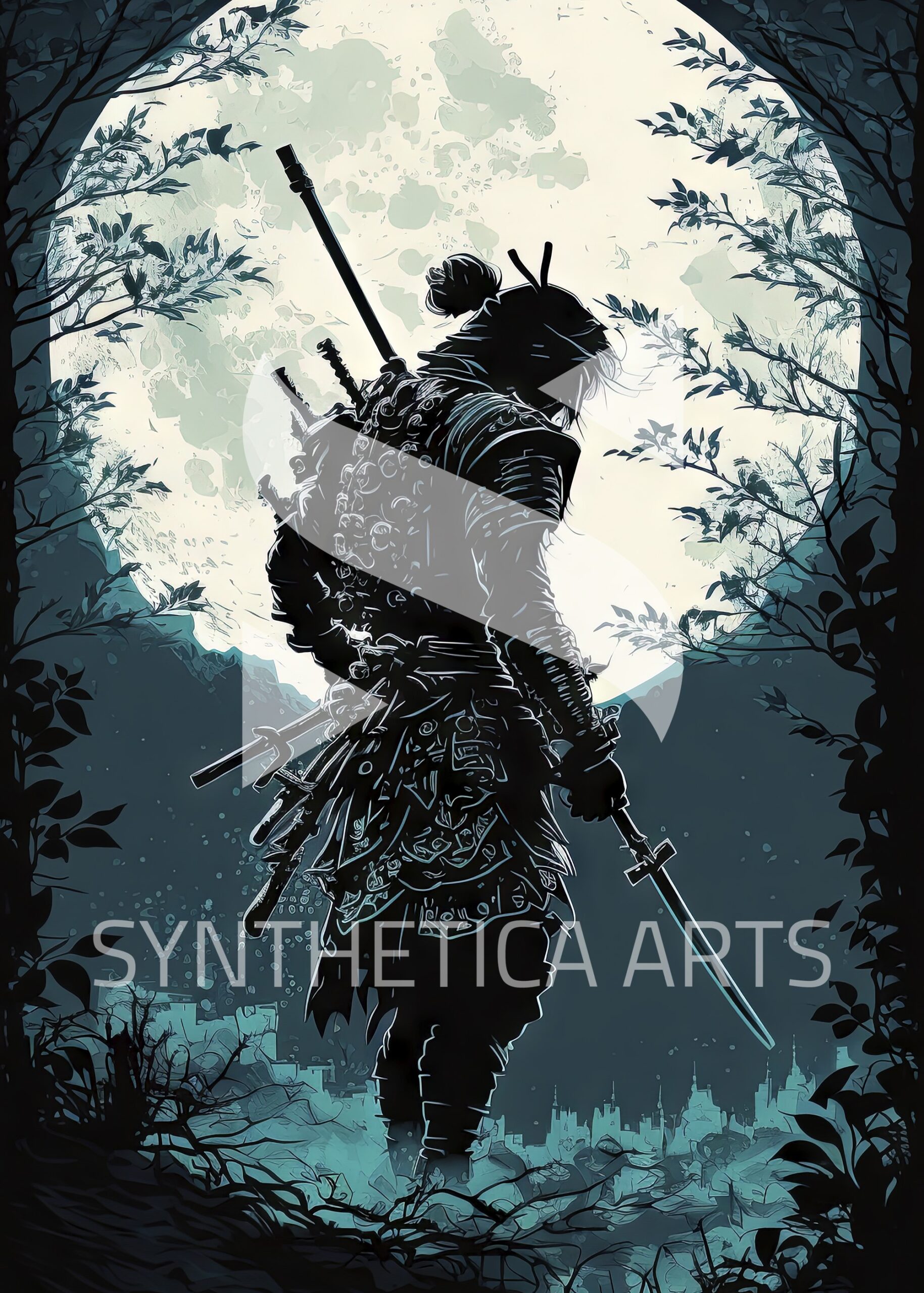 Moonlight Samurai Warrior digital painting